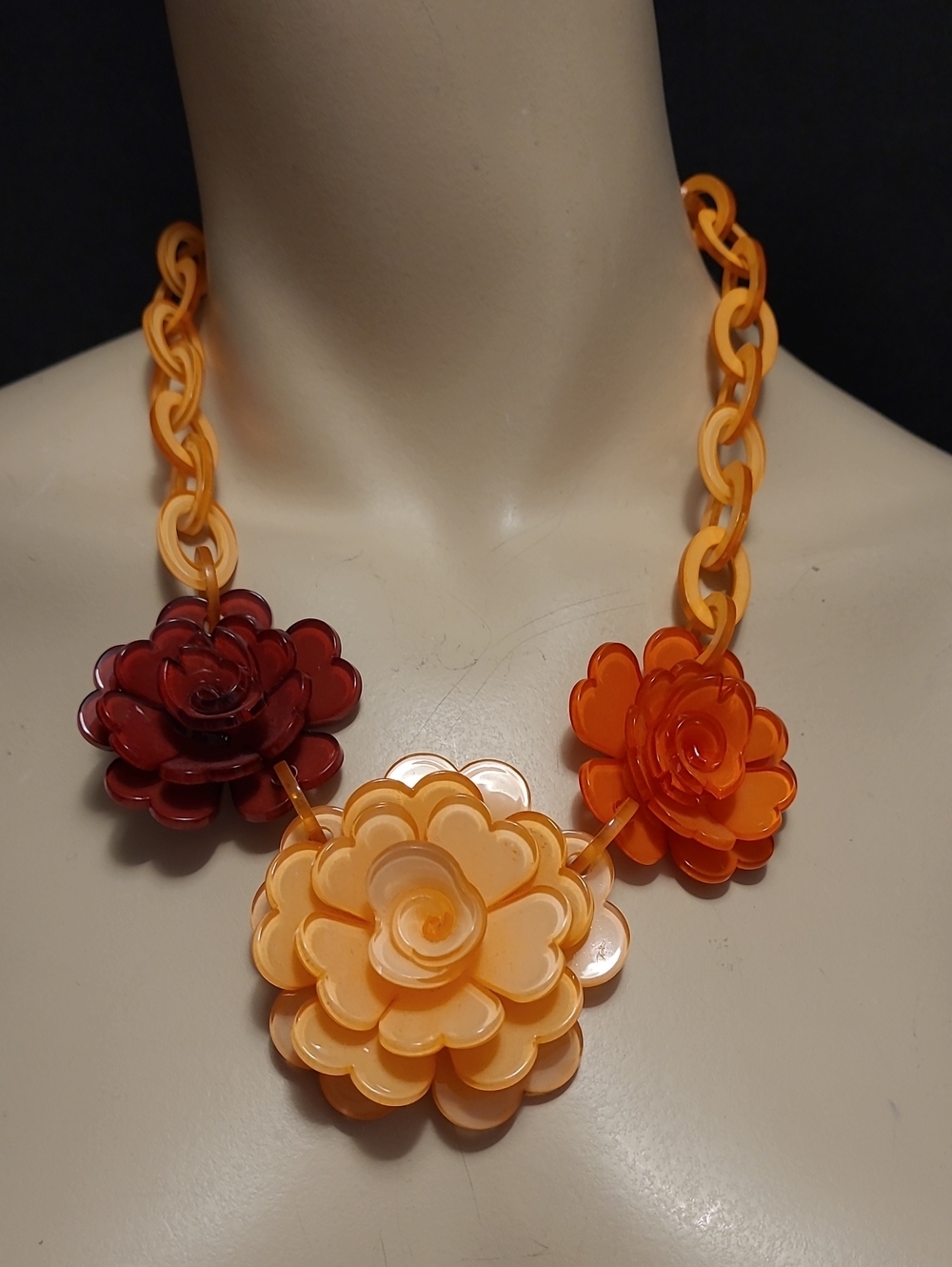 Floral Statement Necklace in Orange, Amber & Burgundy - Designer